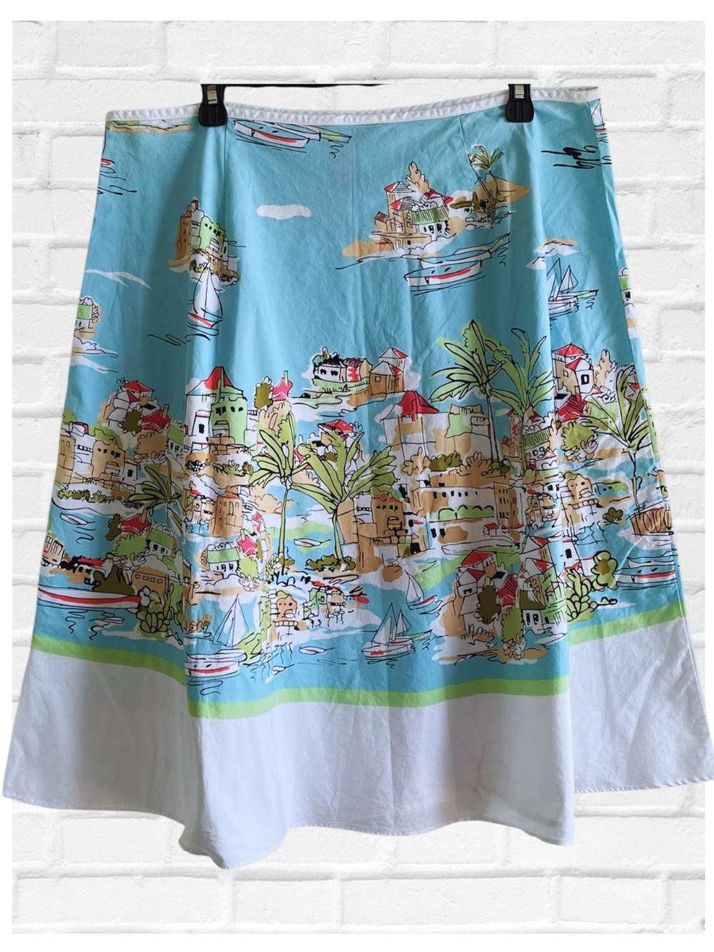 Vintage Sz 14 100% Cotton Full Midi Skirt Resort Wear Vacation Old Money Scenic